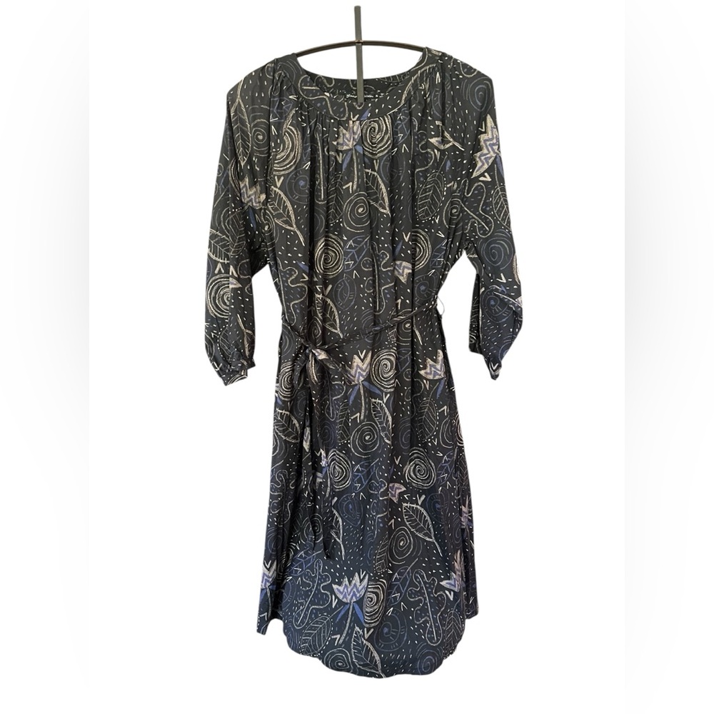 Gudrun Sjoden Black Midi Dress with Cream & Light Blue Motifs